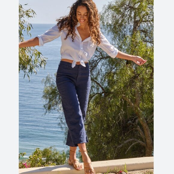Frank & Eileen Kinsale Performance Cotton Linen Crop Pants Size: 8 Navy - Picture 3 of 16